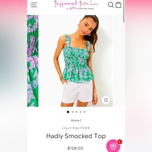 NWT Lilly P Floral Green and Purple Smocked Top